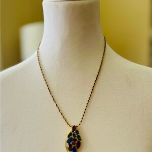 Vintage 80’s Multicolor Faux Gemstone Pendant Necklace